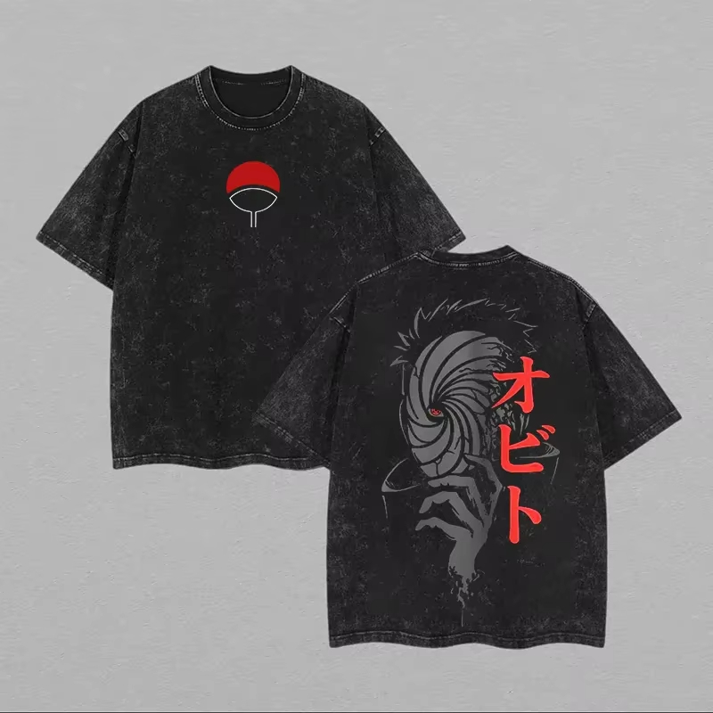 Acid Wash Vintage Graphic T Shirt - تي شيرت رجالي ناروتو أوبيتو أوتشيها