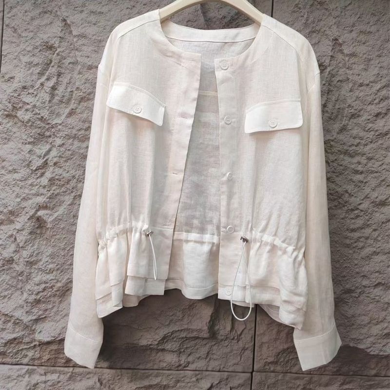 Jackets - جاكيت خفيف من الكتان برباط قابل