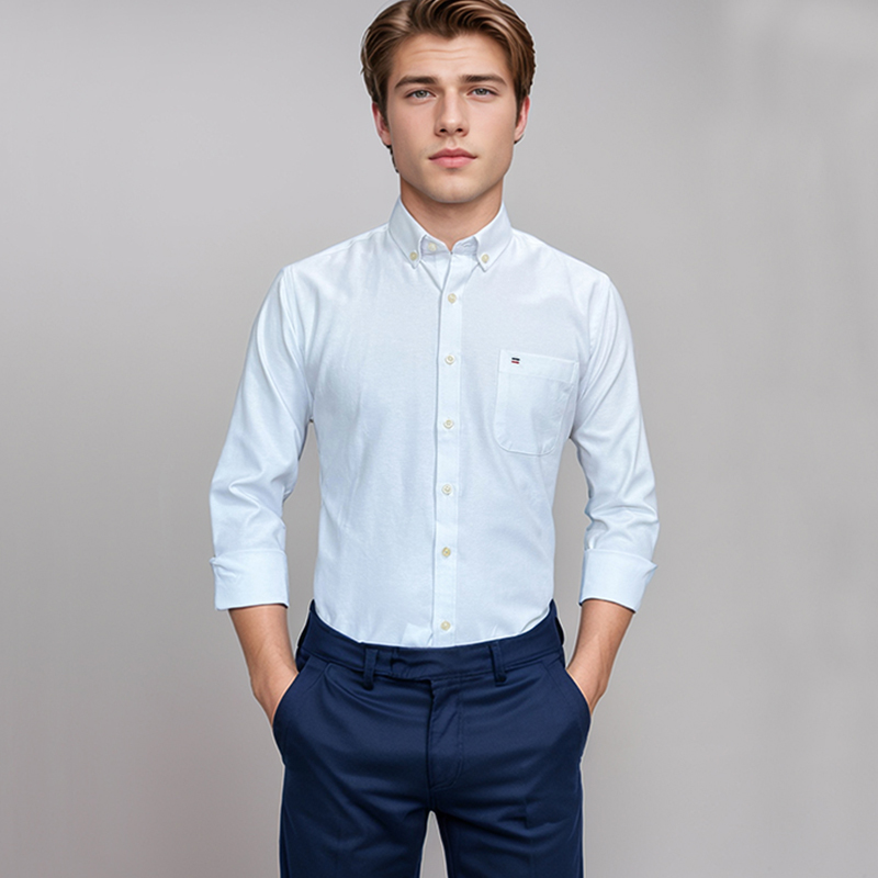 Oxford Cotton Casual Shirt Business - قميص رجالي قطن 100% بأكمام طويلة