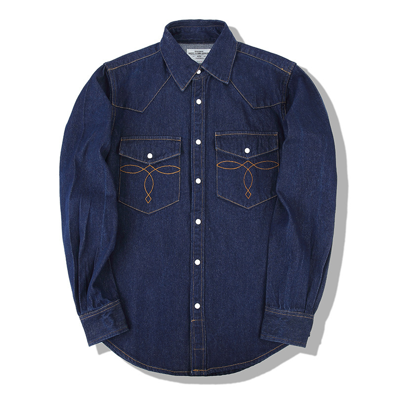 Mens Western Denim Pearl Snap Shirt - قميص دنيم كلاسيكي بتصميم غربي من