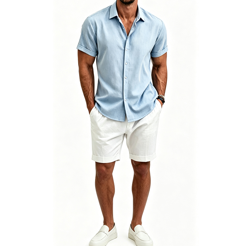 Mens Linen Shirt Long Sleeve - طقم قميص رجالي من القطن والكتان،