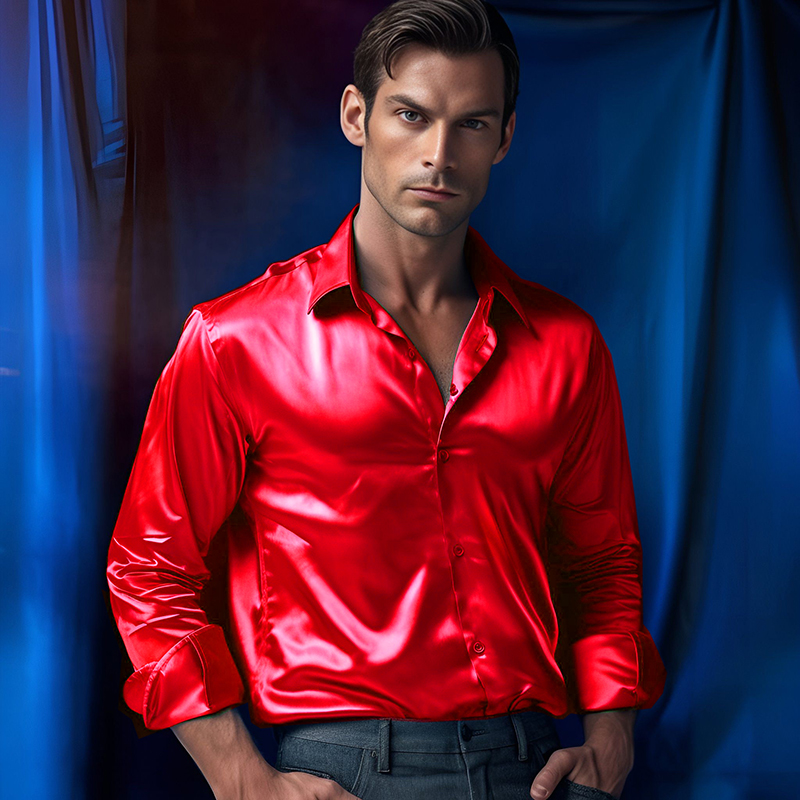 قميص رجالي فاخر من الحرير النا - مراجعة Mens Satin Silk Dress Shirt وسعره