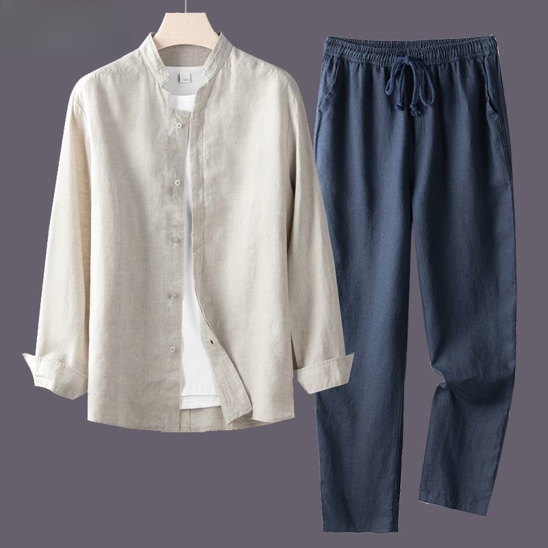 طقم قميص خفيف الوزن من القطن و - مراجعة Mens Linen Shirt Long Sleeve وسعره