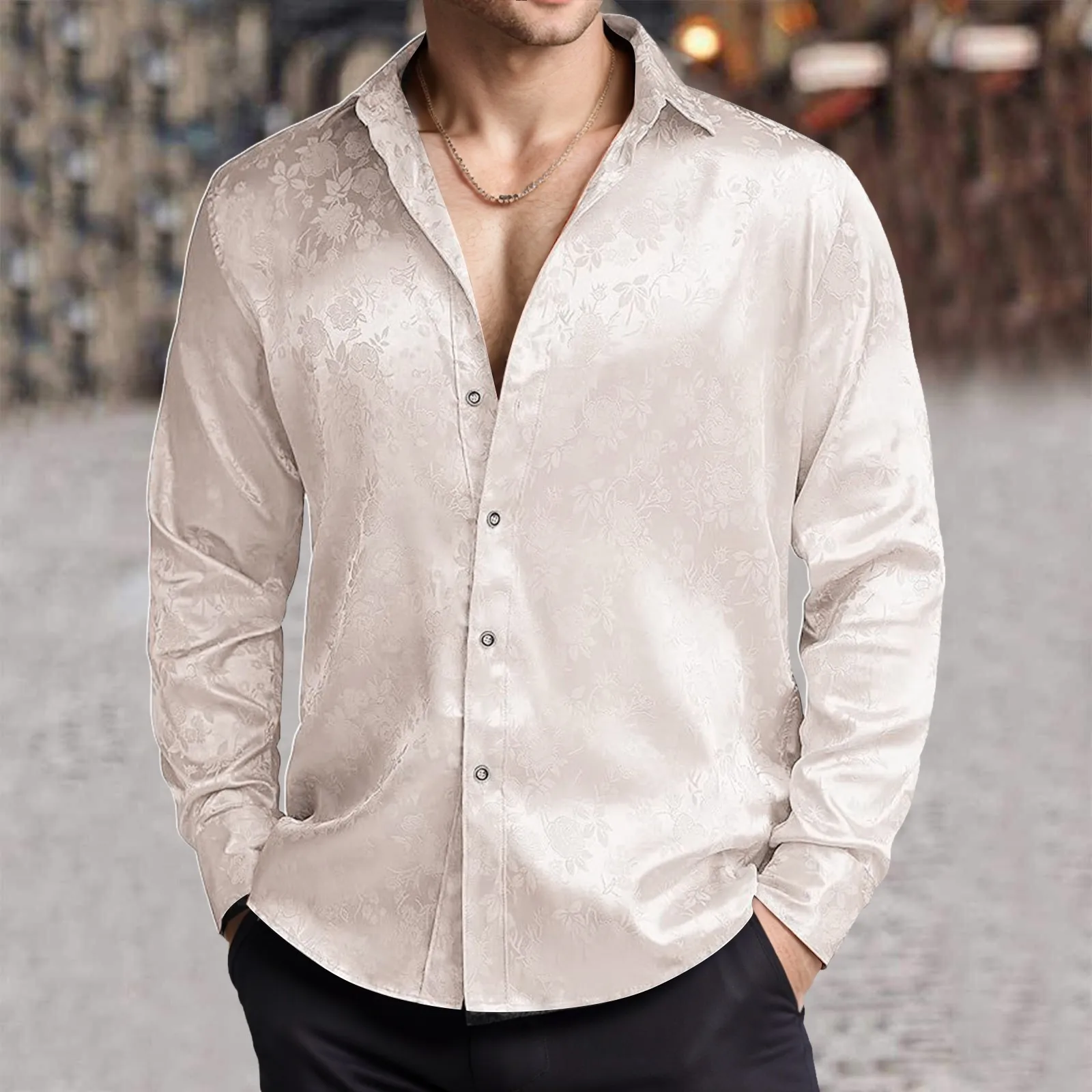 رجل تقليد الحرير فستان ستان قم - مراجعة Mens Satin Silk Dress Shirt وسعره
