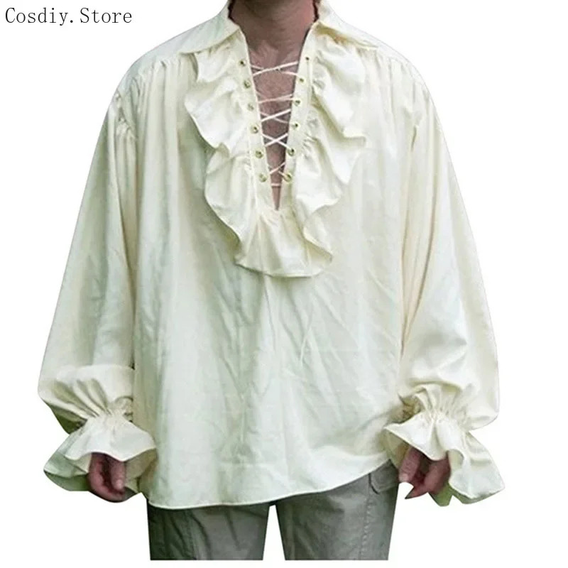 S-5XL القرون الوسطى القراصنة ه - مراجعة Medieval Gothic Lace Up Pirate Shirt وسعره