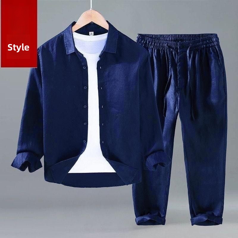 طقم قميص كتان فضفاض بأكمام قصي - مراجعة Mens Linen Shirt Long Sleeve وسعره